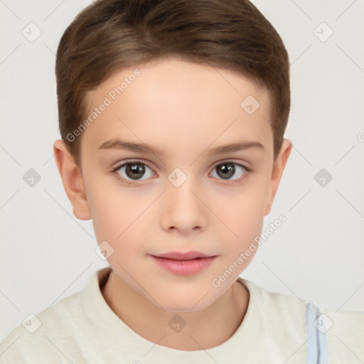 Neutral white child female with short  brown hair and brown eyes