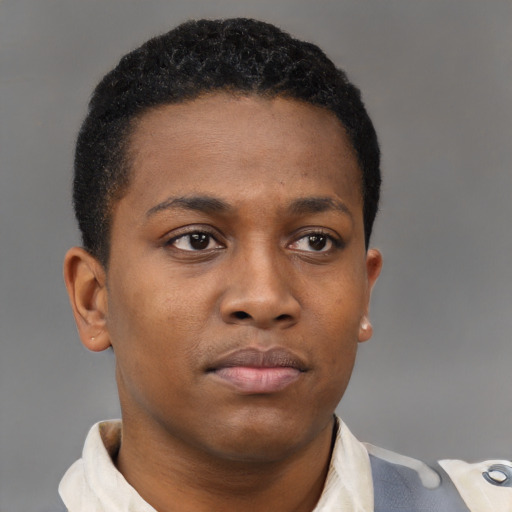 Neutral black young-adult male with short  brown hair and brown eyes