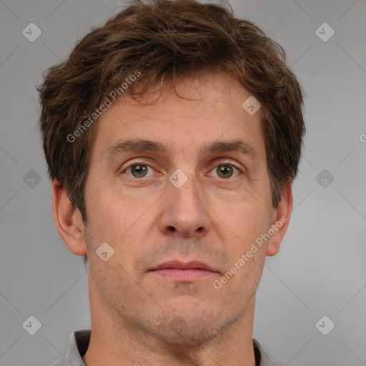 Neutral white adult male with short  brown hair and brown eyes