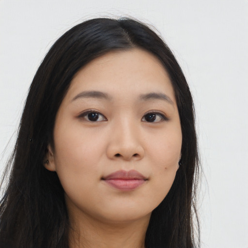 Neutral asian young-adult female with long  black hair and brown eyes