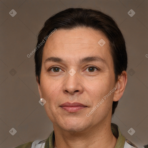 Neutral white adult male with short  brown hair and brown eyes