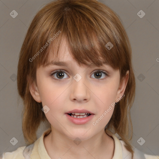 Neutral white child female with medium  brown hair and brown eyes