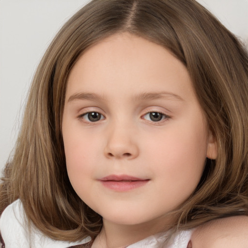 Neutral white child female with long  brown hair and brown eyes