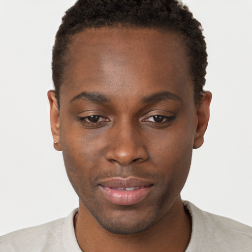 Neutral black young-adult male with short  brown hair and brown eyes