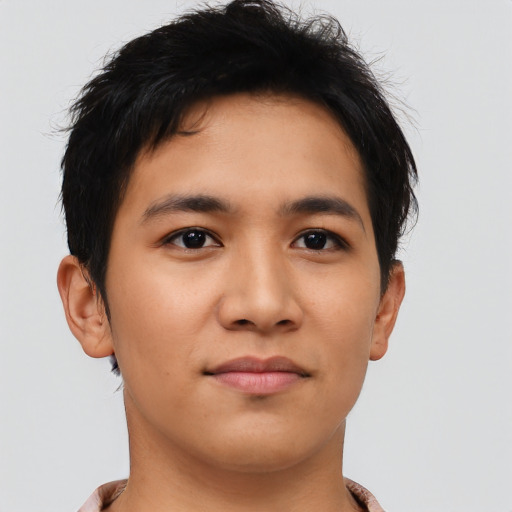 Neutral asian young-adult male with short  brown hair and brown eyes