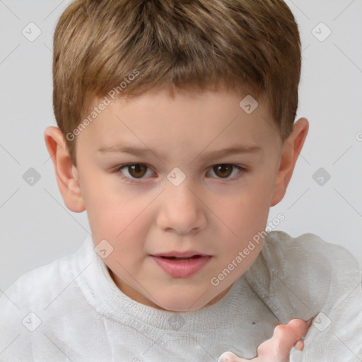 Neutral white child male with short  brown hair and brown eyes