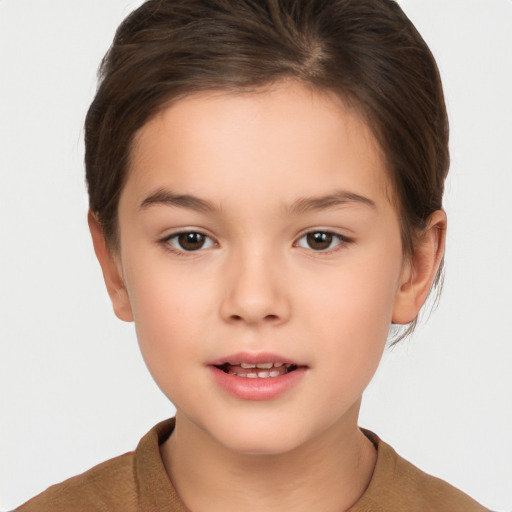 Neutral white child female with short  brown hair and brown eyes