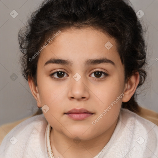 Neutral white child female with medium  brown hair and brown eyes