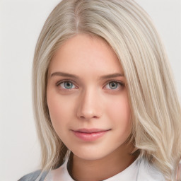 Neutral white young-adult female with medium  brown hair and blue eyes