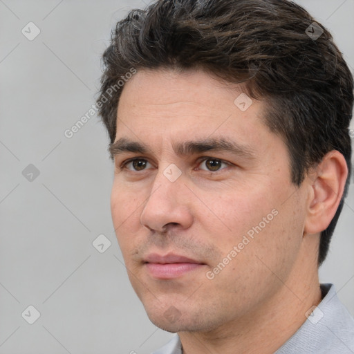 Neutral white adult male with short  brown hair and brown eyes