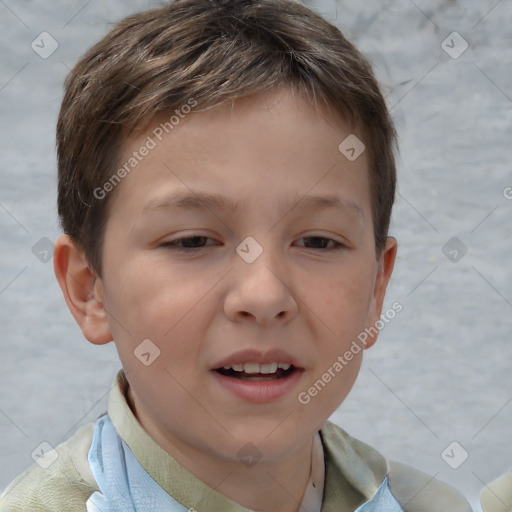 Joyful white child male with short  brown hair and brown eyes