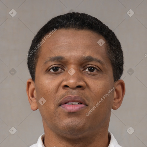 Neutral black young-adult male with short  brown hair and brown eyes