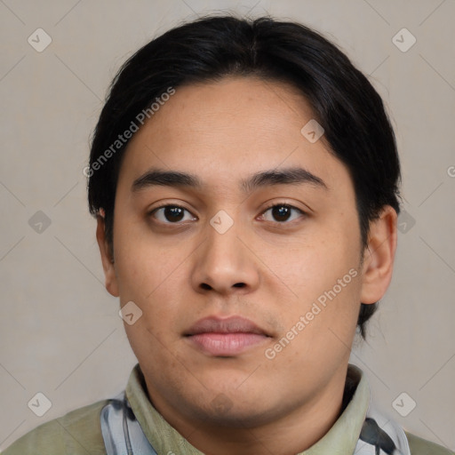 Neutral asian young-adult male with short  black hair and brown eyes