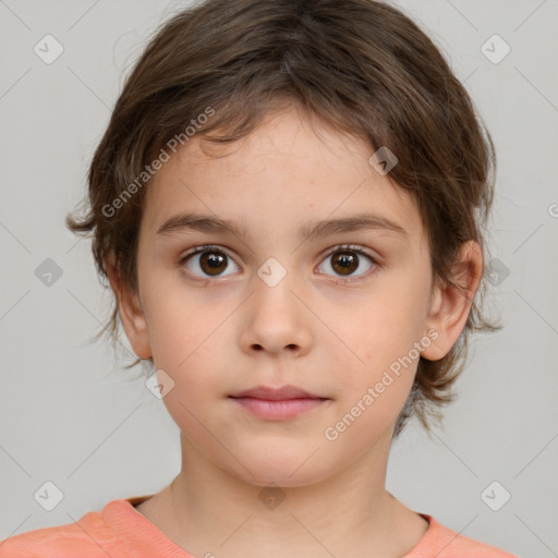 Neutral white child female with medium  brown hair and brown eyes