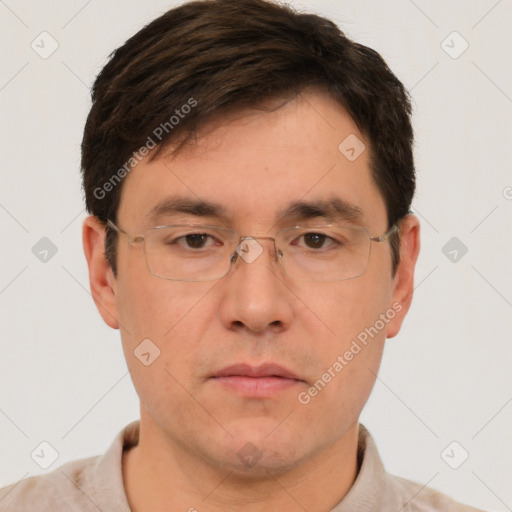 Neutral white adult male with short  brown hair and brown eyes