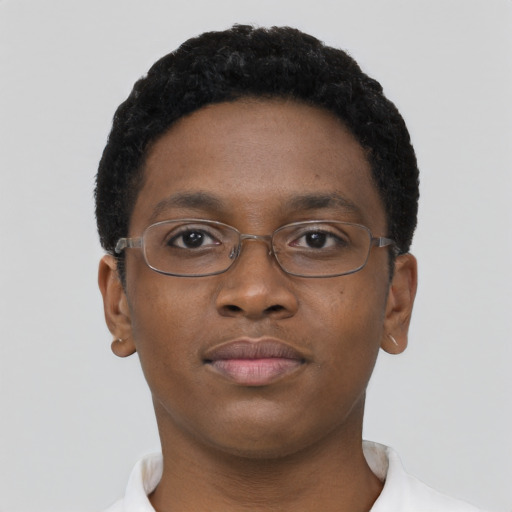 Neutral black young-adult male with short  brown hair and brown eyes