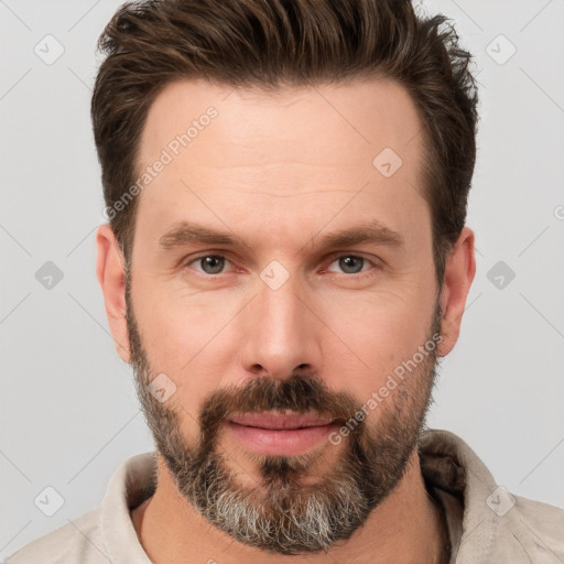 Neutral white adult male with short  brown hair and brown eyes