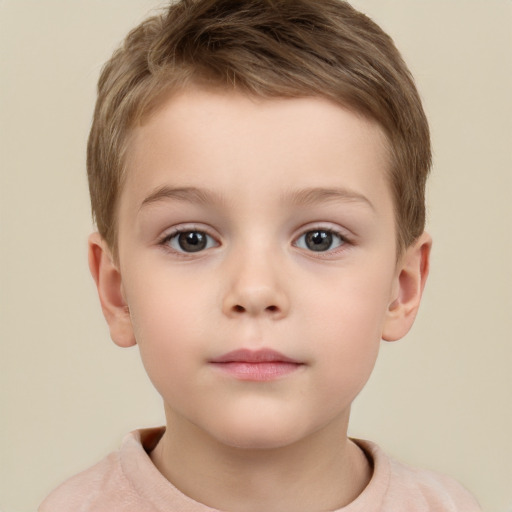 Neutral white child male with short  brown hair and grey eyes