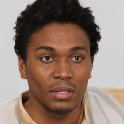 Neutral black young-adult male with short  brown hair and brown eyes