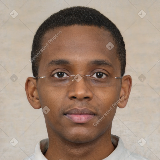 Neutral black young-adult male with short  brown hair and brown eyes