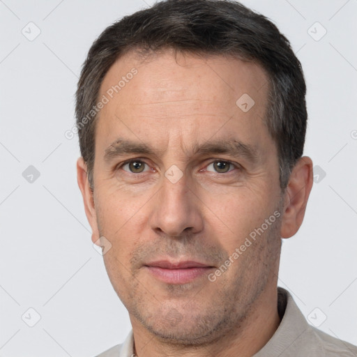 Neutral white adult male with short  brown hair and brown eyes