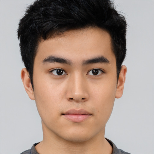 Neutral asian young-adult male with short  black hair and brown eyes