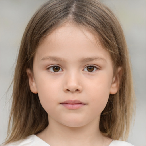 Neutral white child female with medium  brown hair and brown eyes