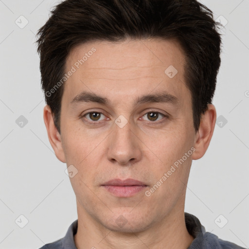 Neutral white adult male with short  brown hair and brown eyes