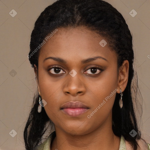 Neutral black young-adult female with long  black hair and brown eyes