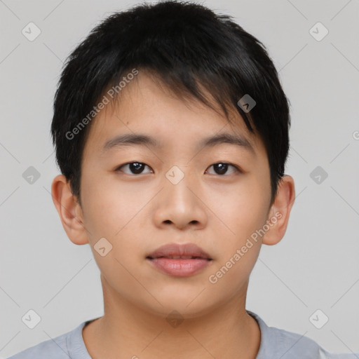 Neutral asian young-adult male with short  brown hair and brown eyes