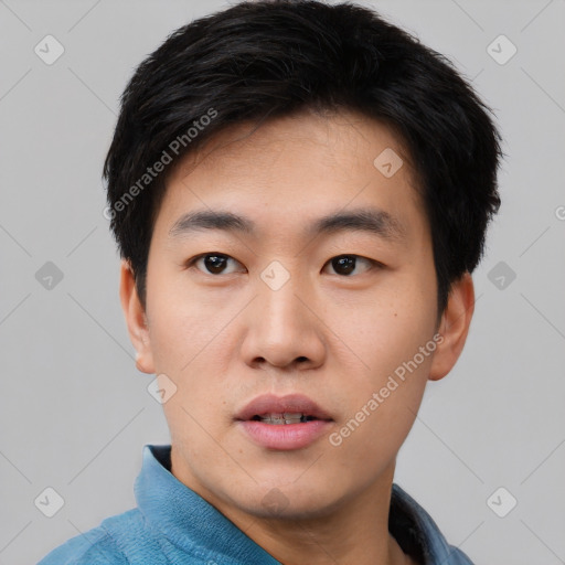 Neutral asian young-adult male with short  black hair and brown eyes