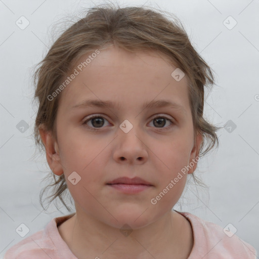 Neutral white child female with medium  brown hair and brown eyes