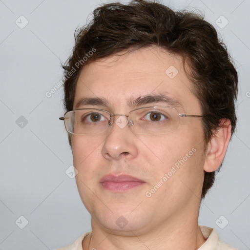 Neutral white adult male with short  brown hair and brown eyes