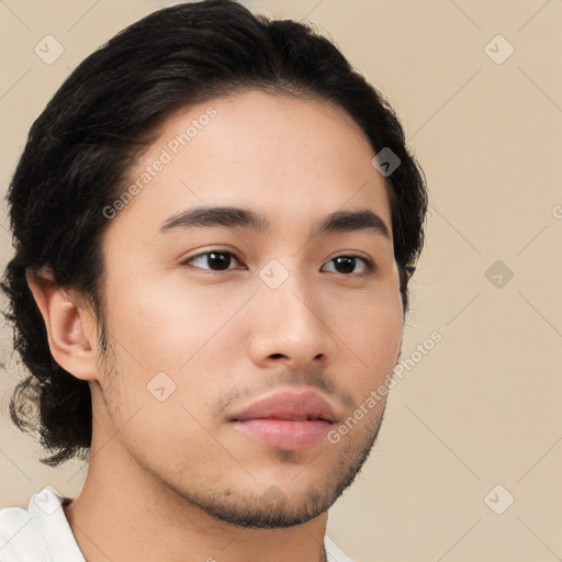 Neutral asian young-adult male with short  black hair and brown eyes