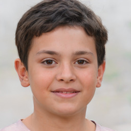 Joyful white child male with short  brown hair and brown eyes