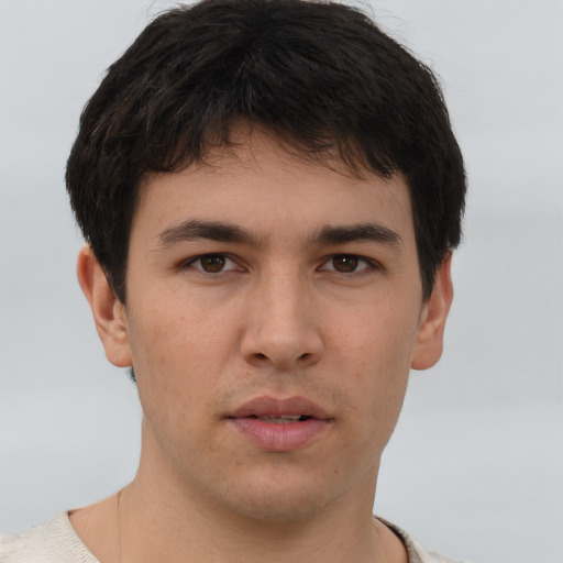 Neutral asian young-adult male with short  brown hair and brown eyes