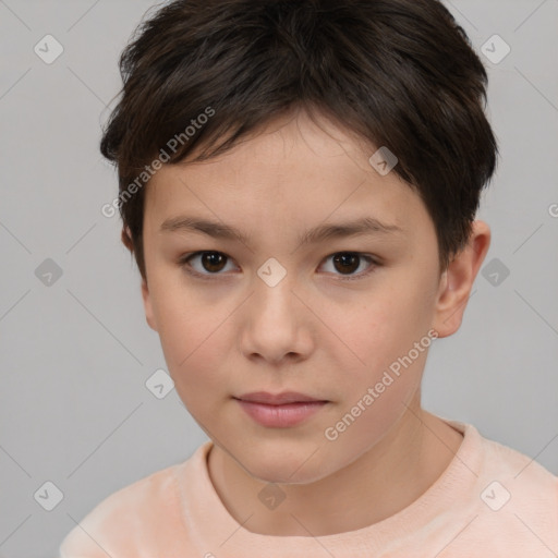 Neutral white child female with short  brown hair and brown eyes