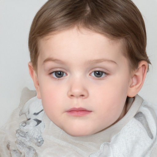 Neutral white child female with medium  brown hair and grey eyes