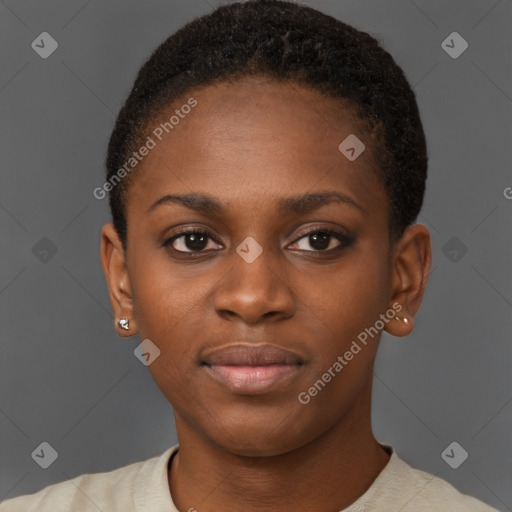 Neutral black young-adult female with short  brown hair and brown eyes