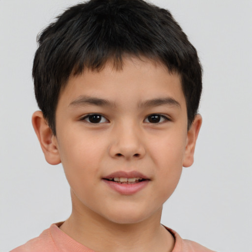 Neutral asian child male with short  brown hair and brown eyes