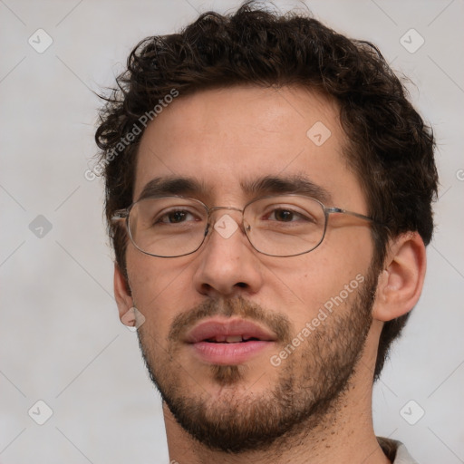 Neutral white adult male with short  brown hair and brown eyes