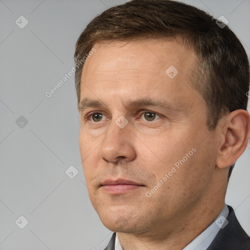 Neutral white adult male with short  brown hair and brown eyes