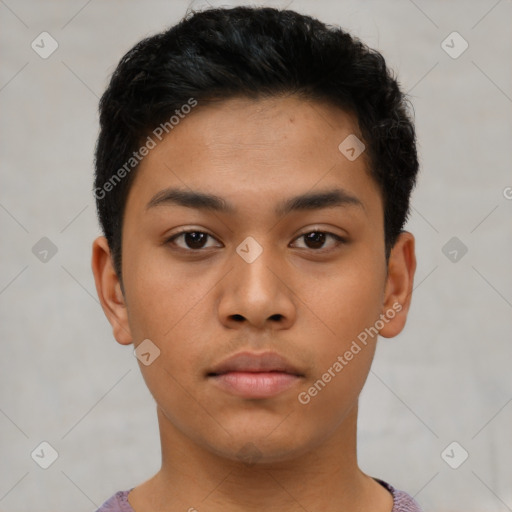Neutral asian young-adult male with short  brown hair and brown eyes