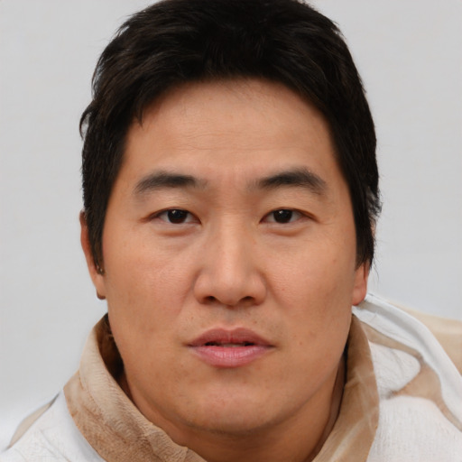 Neutral asian young-adult male with short  brown hair and brown eyes