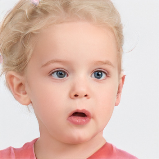 Neutral white child female with short  blond hair and blue eyes