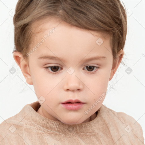 Neutral white child female with short  brown hair and brown eyes