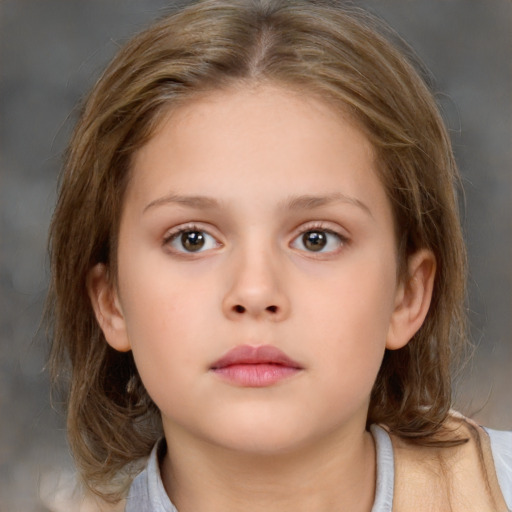 Neutral white child female with medium  brown hair and brown eyes