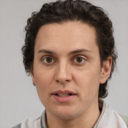 Neutral white adult female with short  brown hair and brown eyes