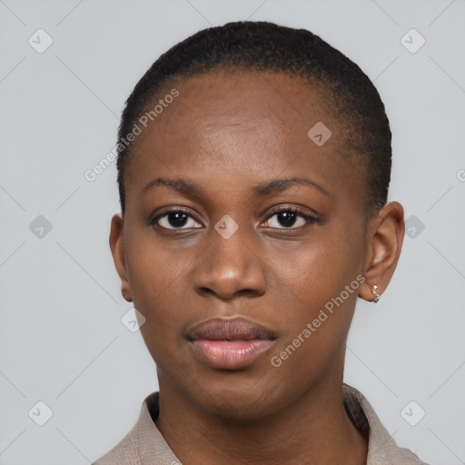 Neutral black young-adult female with short  brown hair and brown eyes