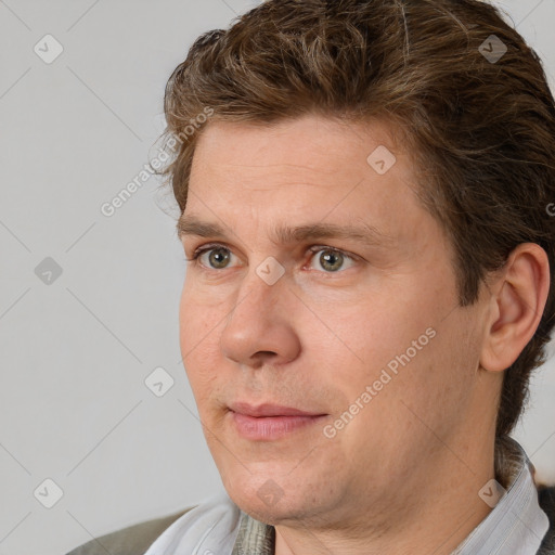 Neutral white adult male with short  brown hair and brown eyes